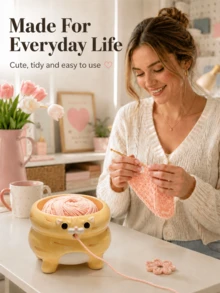 Zazumi Cute Cat Shaped Ceramic Yarn Bowl, Wool Storage Rack, Anti Tangle Wool Storage Device, Creative Handicraft Container, Knitting Enthusiasts' Tool Accessories, Knitting Enthusiasts, Crocheting Beginners And Cat Enthusiasts' Holiday Birthday Gifts - Multicolor - View 9