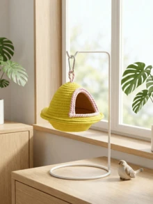 1pc Hand-Woven Straw Bird Nest Bed With UFO-Shaped Dome Design, Made Of Reed Material With Good Heat Insulation Effect, Parrot Sleeping Bag Suitable For Peach-Faced Lovebirds, Budgerigars, Usable Both Indoors And Outdoors - View 2