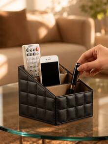 Cirelle 1Pc 3-Compartment Leather Storage Box, Stationery Storage Box, Item Storage, Suitable For Bedside, Office, Living Room, Minimalist Desktop Office Storage, Can Hold Remote Controls, Stationery - Multicolor - View 6