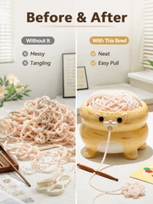 Zazumi Cute Cat Shaped Ceramic Yarn Bowl, Wool Storage Rack, Anti Tangle Wool Storage Device, Creative Handicraft Container, Knitting Enthusiasts' Tool Accessories, Knitting Enthusiasts, Crocheting Beginners And Cat Enthusiasts' Holiday Birthday Gifts - Multicolor - View 8