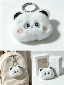 POKOJA LAND Llavero de peluche de panda lindo - Accesorio de bolso con encanto de dibujos animados suave, regalo para niñas - Blanco - Ver 3