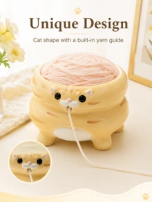 Zazumi Cute Cat Shaped Ceramic Yarn Bowl, Wool Storage Rack, Anti Tangle Wool Storage Device, Creative Handicraft Container, Knitting Enthusiasts' Tool Accessories, Knitting Enthusiasts, Crocheting Beginners And Cat Enthusiasts' Holiday Birthday Gifts - Multicolor - View 6