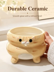 Zazumi Cute Cat Shaped Ceramic Yarn Bowl, Wool Storage Rack, Anti Tangle Wool Storage Device, Creative Handicraft Container, Knitting Enthusiasts' Tool Accessories, Knitting Enthusiasts, Crocheting Beginners And Cat Enthusiasts' Holiday Birthday Gifts - Multicolor - View 5