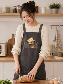 1 Celemek Barista Tahan Air Dua Sisi Motif Beruang Cantik Warna Polos, Cocok Untuk Rumah, Dapur Luar Ruangan, dan Industri Katering, Model Overall Motif Bunga. - Beruang yang BAGUS - View 2