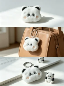 POKOJA LAND Llavero de peluche de panda lindo - Accesorio de bolso con encanto de dibujos animados suave, regalo para niñas - Blanco - Ver 5