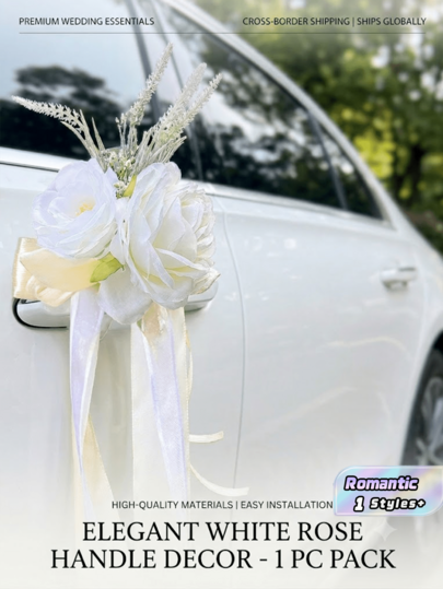 1pc Artificial Flowers Wedding Decor Rose Flower (With Suction Cup)Car Rearview Mirror Present Ribbon Light House Decor Aisle Chair Decor For Party Wedding