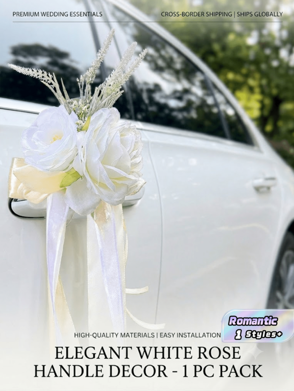 1 peça de flor artificial para decoração de casamento, rosa (com ventosa), fita de presente para espelho retrovisor de carro, decoração de casa, decoração de corredor, decoração de cadeira para festa de casamento.