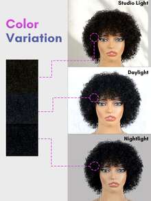 BreezeEase Kinky Curly 妖精短髮假髮 100% 真人髮 非洲式假髮 有瀏海 自然黑 1B 150% 密度 女款 穿戴即用 機製 玫瑰網帽 9AM Hair 日常配戴 度假 Cosplay 舞會 戶外 校園風 優雅 Y2K 休閒風 Ss26 - Natural Black - 查看 10