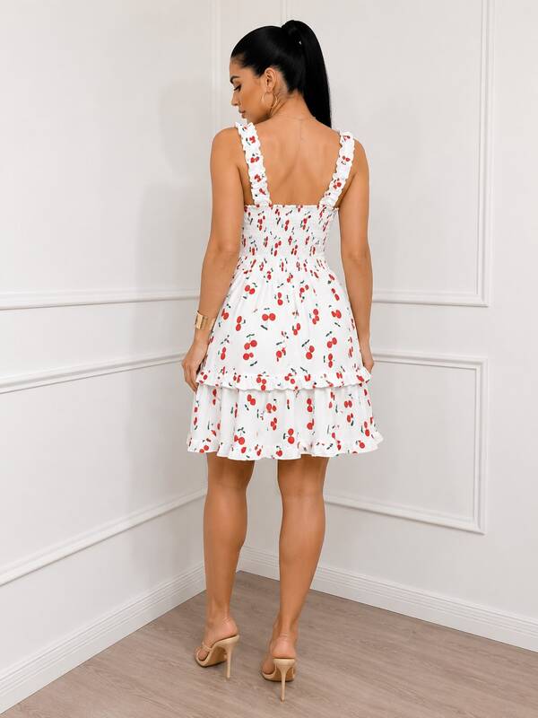 Vestido corto sin mangas con estampado de cerezas sexy tipo campana para invitada a bodas o reuniones vestido corto de verano