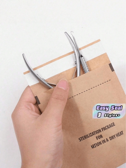 100PCS Self Sealing Kraft Paper Bags 3 Sizes For Nail Tools Manicure Supplies Steel Drill Tweezers Scissors Nail Art Storage Clean