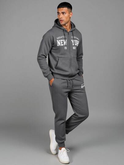 Nes Sport Conjunto Sencillo New York 1982 de Sudadera Con Capucha y Pantalón Deportivo para Hombre Con Estampado, Sudadera con Capucha y Cierre
