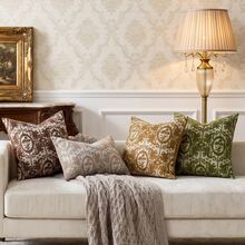 Cirelle 1 Stück/2 Stücke Vintage dekorative Kissenbezüge, klassischer antiker grüner Damast Blumen Medaillon Kissenbezug, gewebter Jacquard Kissenbezug für Sofa Couch (ohne Füllung) - Grün - Übersicht 6