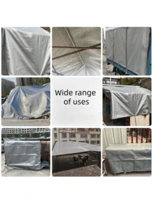1pc Silver Plastic Woven PE Tarpaulin, Outdoor Rain Cloth, Waterproof Tarp, Sun Shade Tarp, Tarpaulin, Random Style,With A Rope Attached. - one size fits all - View 3