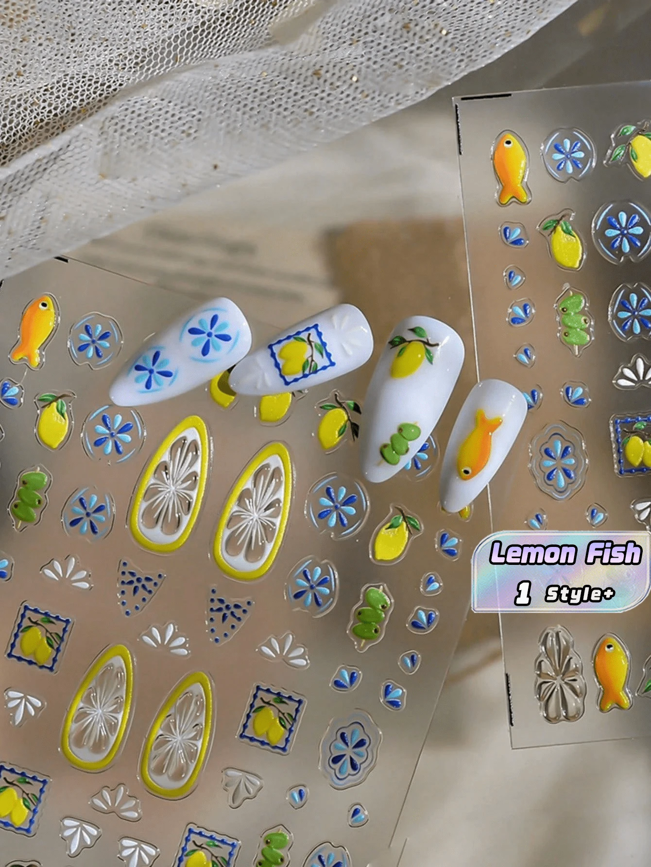 1PC Bohemian Style Lemon Fish Fruit Painting Self Adhesive Waterproof Vinyl Nail Art Stickers For Phone Case DIY Decoration Cute Gift For Women Girls Back To School Supplies - Multicolor - View 1