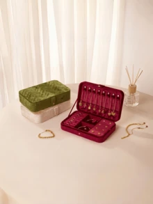 Luxury Large Capacity Jewelry Box, Burgundy Velvet Lined Storage Case With Secure Clasp, Portable Organizer For Women, Ideal Birthday & Christmas Gift - Multicolor - View 7