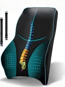1 PC Breathable Airflow Lumbar Support Pad With Elastic Strap Ergonomic Home Office Chair Back Support Car Seat Cushion For Home And Car Ventilated Cooling Long Sitting Comfort - standard - View 3