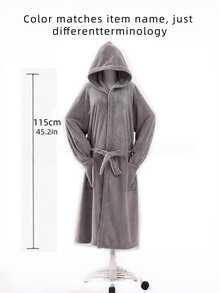 1pc Purple Bathrobe For Women Terry Cotton Hooded Long Robe Lightweight Soft Quick Dry Loungewear - Purple - View 3