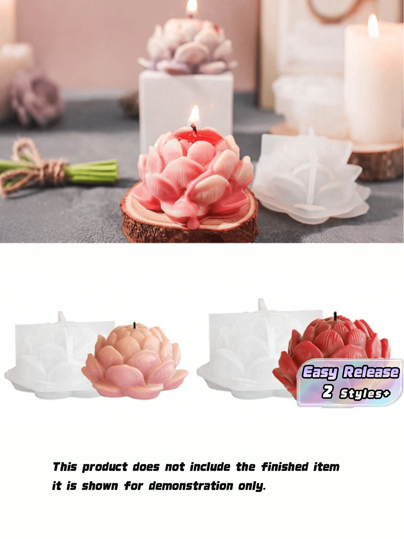 大號和小號蓮花香氛蠟燭矽膠模具 DIY 環氧樹脂花朵手工皂膠水應用模具 批發 - 白色 - 查看 1