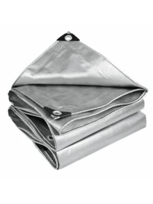 1pc Silver Plastic Woven PE Tarpaulin, Outdoor Rain Cloth, Waterproof Tarp, Sun Shade Tarp, Tarpaulin, Random Style,With A Rope Attached. - one size fits all - View 2