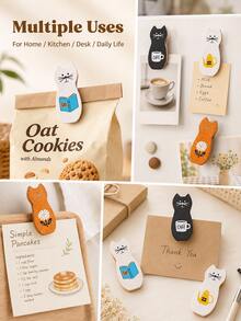 Haus Hana 1pcCat Wooden Magnetic Clips, Fridge Magnets With Clip For Notes, Photos, Messages, Chip Bag Sealer, Kitchen Office Home Decor, Cute Animal Design, Gift For Women, Girls - Multicolor - View 4