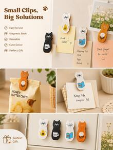 Haus Hana 1pcCat Wooden Magnetic Clips, Fridge Magnets With Clip For Notes, Photos, Messages, Chip Bag Sealer, Kitchen Office Home Decor, Cute Animal Design, Gift For Women, Girls - Multicolor - View 7