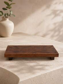Haus Hana 1Pc Black/Brown Wooden Tray Stand, Modern Minimalist Raised Countertop Organizer, Rectangular Soap Dish Holder, Bathroom Vanity Storage Tray, Kitchen Sink Decor, Dresser Desktop Display Base For Home - Multicolor - View 2