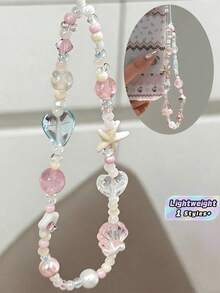 Handmade Beaded Phone Charm Strap, Cute Starfish Heart Shell Bead Lanyard Anti-Lost Chain For Phone Case, Camera, Earbud Case, Keychain & Handbag, Aesthetic Gift For Women Girls - Multicolor - View 1