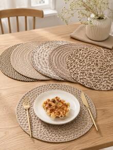 Haus Hana 1PC/5PCS Round Woven Heat Resistant Table Trivet, Natural Jute Pot Holder & Hot Dish Mat, Boho Dining Table Decor For Plates, Coffee Cups, Kitchen, Restaurant, Dinner Party, Holiday, Wedding, Housewarming Gift & Table Placemat - Multicolor - View 2