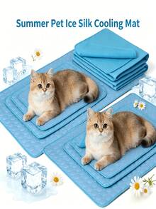 1pc Ice Silk Pet Cooling Mat – Summer Self-Cooling Pad For Dogs & Cats, Lightweight Portable Cooling Bed, Keeps Your Pet Cool - Blue - View 2