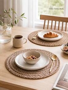 Haus Hana 1PC/5PCS Round Woven Heat Resistant Table Trivet, Natural Jute Pot Holder & Hot Dish Mat, Boho Dining Table Decor For Plates, Coffee Cups, Kitchen, Restaurant, Dinner Party, Holiday, Wedding, Housewarming Gift & Table Placemat - Multicolor - View 3
