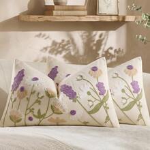 Cirelle 1/2pcs Vintage Embroidered Floral Throw Pillow Cover - Cream Cushion Case With Purple Lavender And Daisy Flower Embroidery, Country Farmhouse Decorative Pillowcase For Couch Sofa Bed (No Insert) - Mauve Purple - View 8
