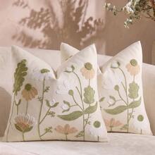 Cirelle 1件/2件 波希米亞風刺繡抱枕套 鼠尾草綠野花植物紋理 粗花呢紋理花卉枕套 適用沙發臥室（不含枕芯） - 橄欖綠 - 查看 7