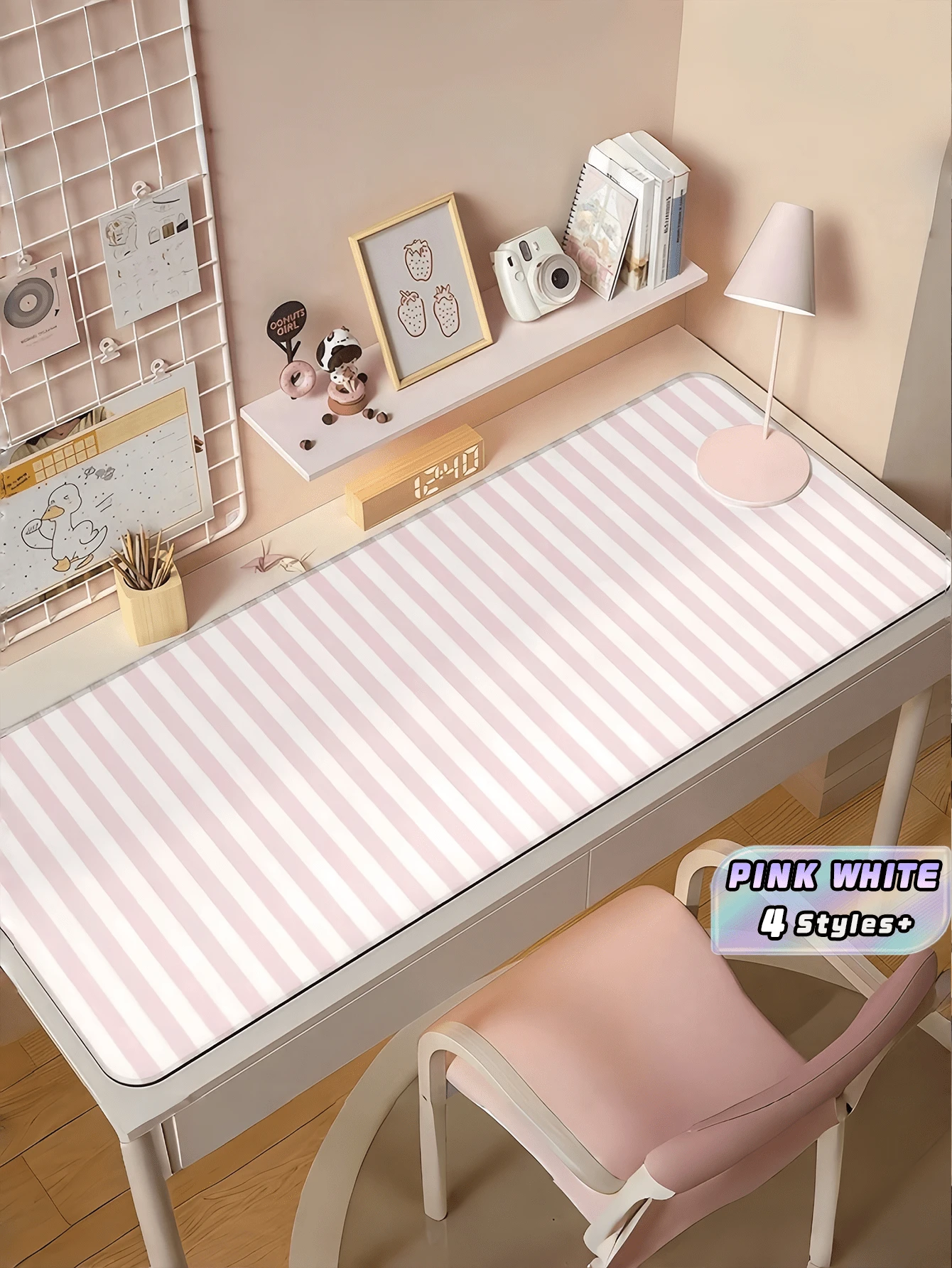 1PC Thick Anti Slip Non Slip Rubber Base Soft NS Style Pink White Striped Cute Mouse Pad Desktop Decorative Mat For Office Gaming Keyboard Pad Computer Accessories Desk Mat - A - View 1