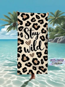 1 Peça Toalha de Praia de Microfibra Extra Grande & Ultra Macia - Estampa de Leopardo "Stay Wild", Secagem Rápida, Super Absorvente, Leve, Sem Areia, Ideal para Praia, Piscina, Camping & Viagem, Presente de Dia dos Namorados, Essencial de Praia | Design Inspirador - Caqui - Visão 1
