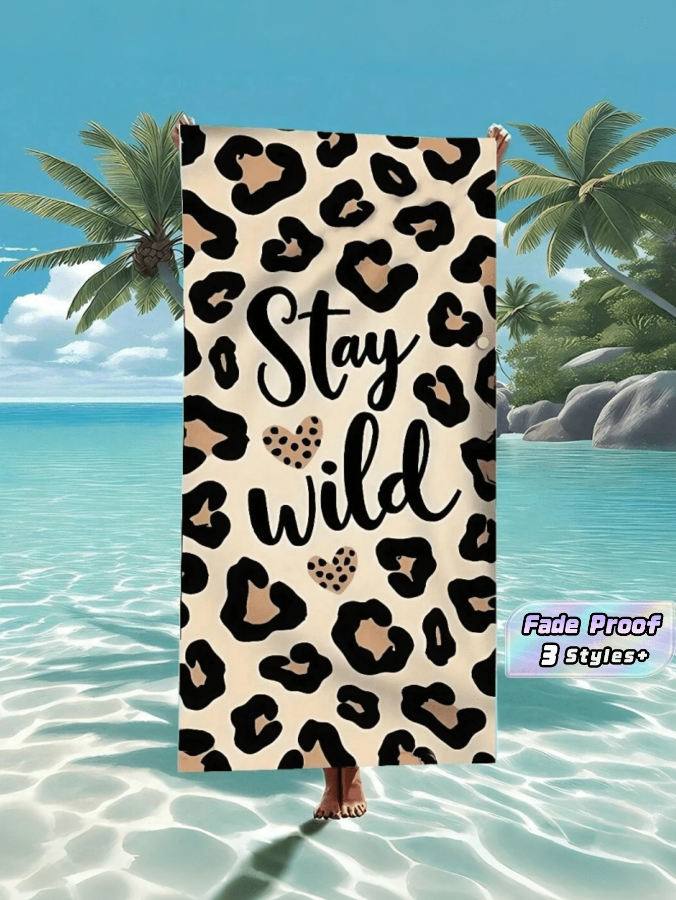 1 Peça Toalha de Praia de Microfibra Extra Grande & Ultra Macia - Estampa de Leopardo "Stay Wild", Secagem Rápida, Super Absorvente, Leve, Sem Areia, Ideal para Praia, Piscina, Camping & Viagem, Presente de Dia dos Namorados, Essencial de Praia | Design Inspirador - Caqui - Visão 1
