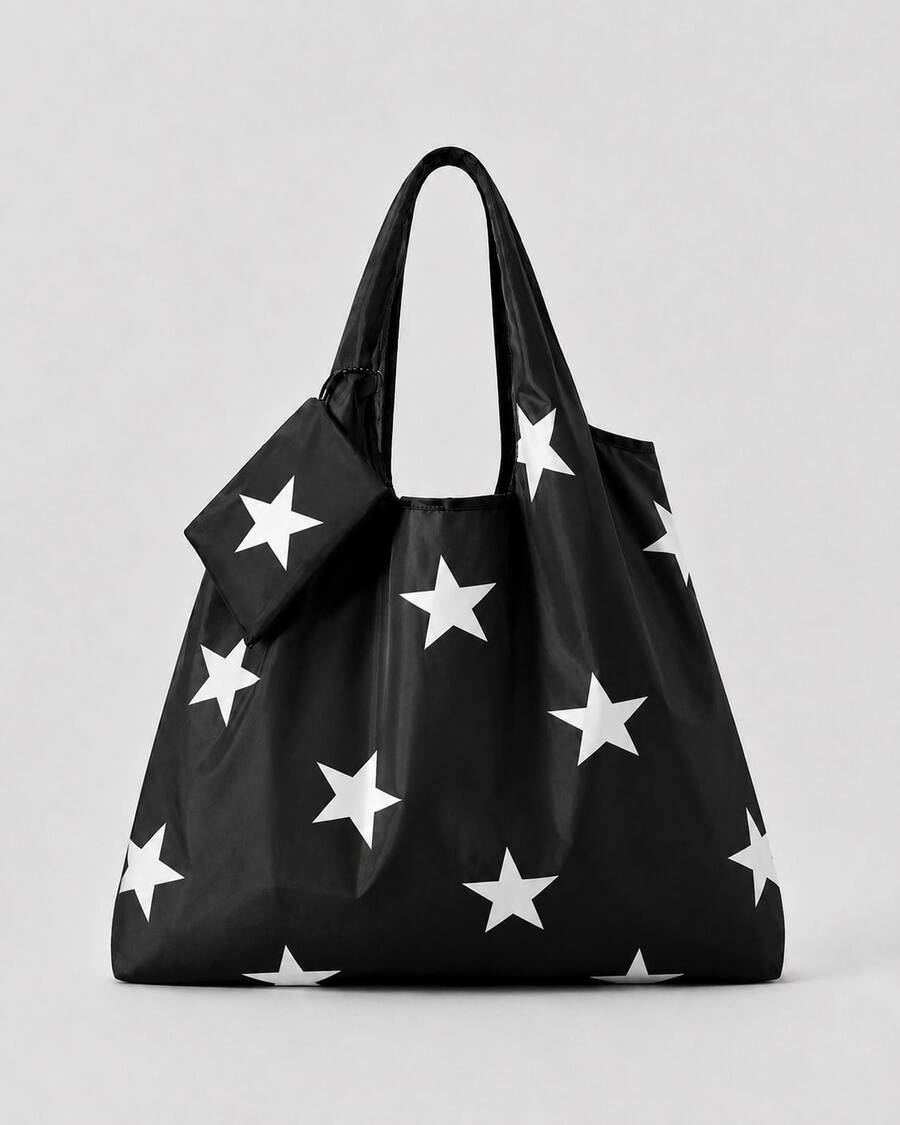 ROMWE Goth Star Print Large Capacity Foldable Shopper Bag, Stars Hollow Women Bag - Black and White - View 1