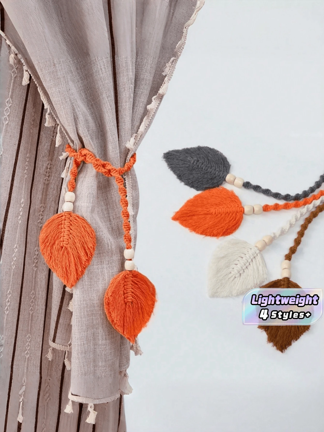 1pc/Set Of Bohemian-Style Curtain Straps, Hand-Woven Colorful Leaf Curtain Decorative Buckles, Curtain Binding Ropes, Home Soft Decoration Hanging Ornaments, Wedding Decor - 1PC - View 1