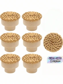 6/12pcs Rattan Dresser Knobs Boho Cabinet Pulls, Dia Wicker Drawer Handles With Screws, Round Furniture Knob For Cupboard Wardrobe Vanity(Natural Color) - natural color - View 2