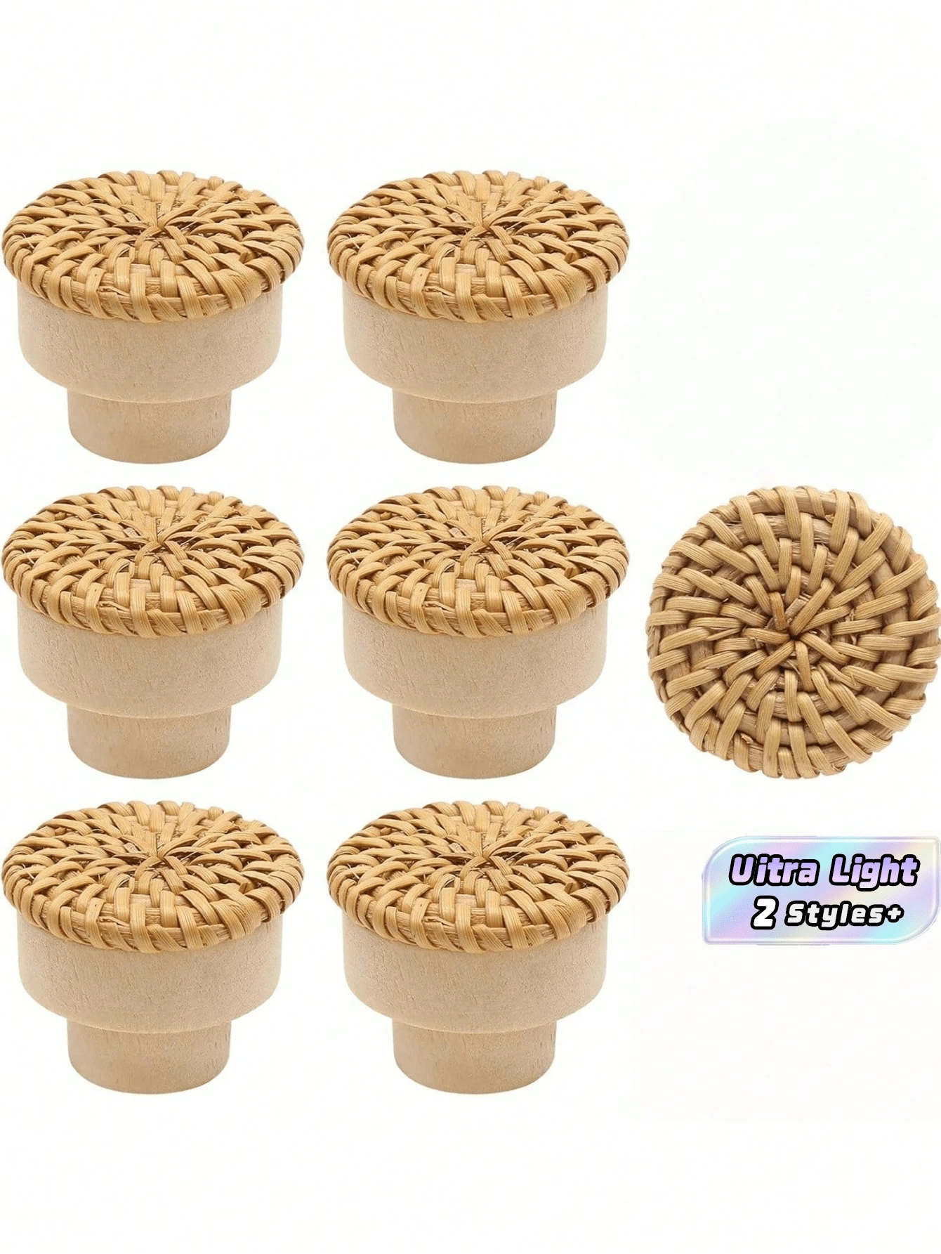 6/12pcs Rattan Dresser Knobs Boho Cabinet Pulls, Dia Wicker Drawer Handles With Screws, Round Furniture Knob For Cupboard Wardrobe Vanity(Natural Color)