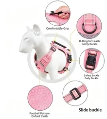 1 Pc Night Reflective Pet Harness, Lightweight Breathable Lining Dog Chest Strap With Comfort Top Handle, Slide Adjustable Buckles, For Walking Training Hiking - Pink - View 3