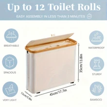 Bamboo Toilet Paper Storage Basket, Holds 12 Rolls, Multi-Use Bathroom Organizer, Toilet Paper Holder Box, Home Bathroom Decor For Autumn & New Semester - multicolor - View 2