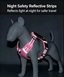 1 Pc Night Reflective Pet Harness, Lightweight Breathable Lining Dog Chest Strap With Comfort Top Handle, Slide Adjustable Buckles, For Walking Training Hiking - Pink - View 4