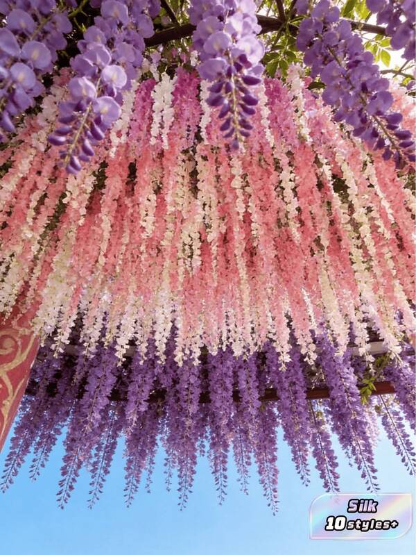 50Pcs Realistic Weather Resistant Silk Artificial Wisteria Vines, No Maintenance Hanging Floral Garland With Vivid Green Leaves, Ideal For Wedding Arch, Ceiling Green Wall Decor, Birthday, Christmas Party & Family Gathering Indoor Outdoor Ornament