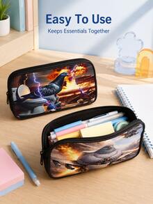 Zazumi 1個鴿子印花簡約鉛筆袋，輕量尼龍文具收納袋，可愛鳥類圖案拉鍊筆袋，可攜式學生青少年旅行開學禮物，學校辦公桌收納袋 - 彩色 - 查看 9