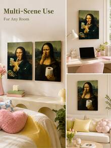 Joivida 1pc Funny Mona Lisa Parody Canvas Wall Art, Unframed Classic Portrait Print Poster, Quirky Modern Decorative Painting For Living Room, Bedroom, Dorm, Office, Cafe, Apartment Home Decor & Gift - multicolor - View 9