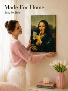 Joivida 1pc Funny Mona Lisa Parody Canvas Wall Art, Unframed Classic Portrait Print Poster, Quirky Modern Decorative Painting For Living Room, Bedroom, Dorm, Office, Cafe, Apartment Home Decor & Gift - multicolor - View 11