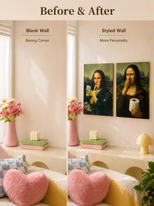 Joivida 1pc Funny Mona Lisa Parody Canvas Wall Art, Unframed Classic Portrait Print Poster, Quirky Modern Decorative Painting For Living Room, Bedroom, Dorm, Office, Cafe, Apartment Home Decor & Gift - multicolor - View 10
