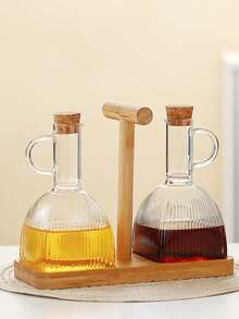 1/3 piezas Botella de aceite de vidrio de 350ML con tapa y asa, recipiente transparente para aceite de oliva de cocina, estante de condimentos de cocina - Ver 4