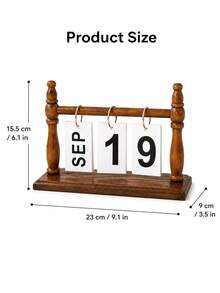 Zazumi 1pc 23cm Vintage Wooden Flip Perpetual Calendar, Simple Desktop Date Display Ornament, Manual Desk Calendar Photo Prop For Home, Office, Study Room, Dorm, Bookshelf Decor & Gift - multicolor - View 3