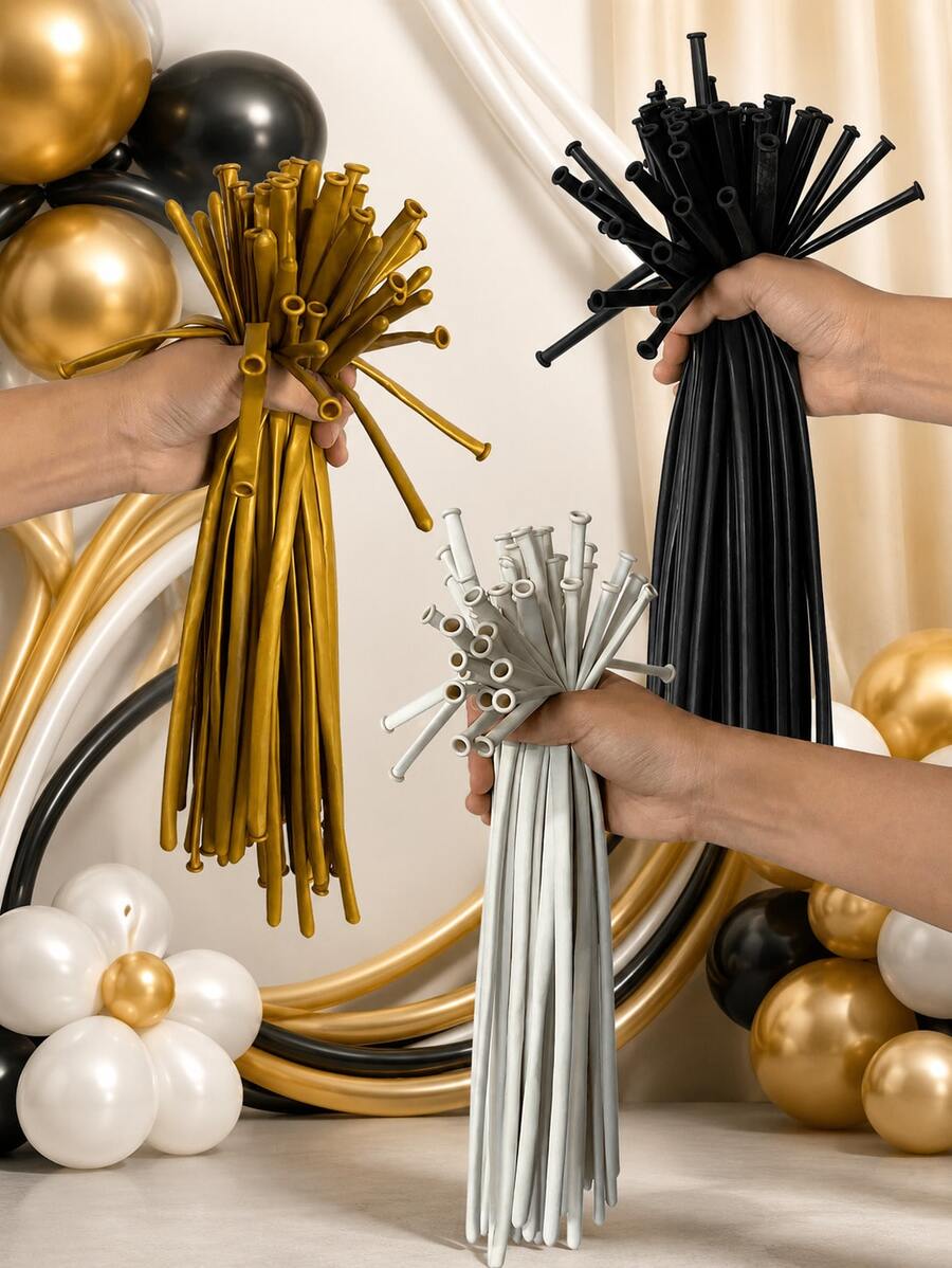 MINKOJA 50pcs/100pcs Black & White Pearlescent Gold Latex Balloons, Suitable For Birthday Party Decorations And Props, Applicable To All Party Settings - multicolor - View 1